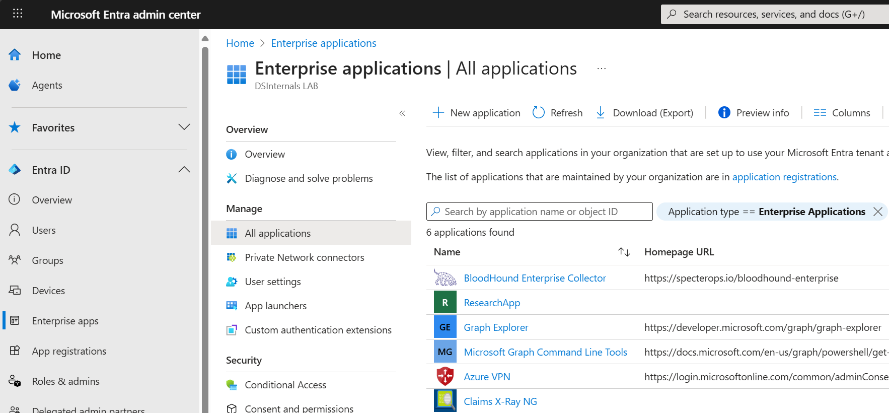 Entra ID Enterprise Applications Screenshot