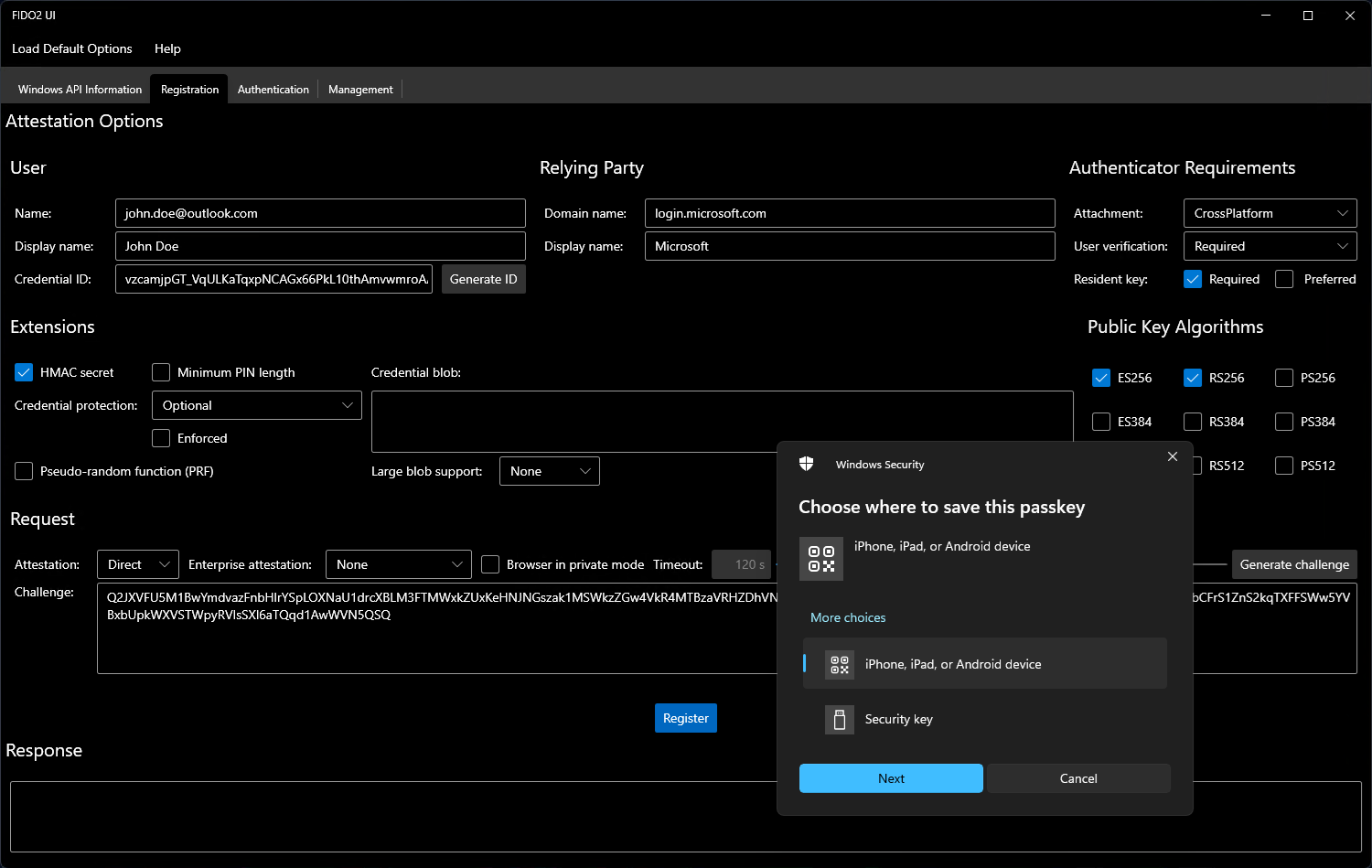 FIDO2 UI Screenshot